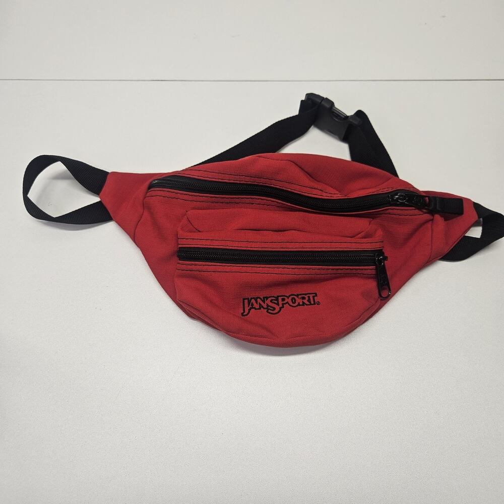 JANSPORT RED Fanny Pack Belt Buckle Bag 2-Zipper Pocket